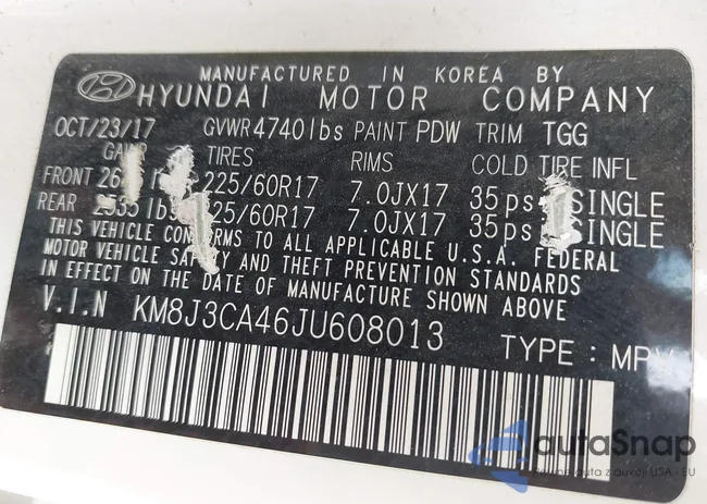 KM8J3CA46JU608013: 43017553