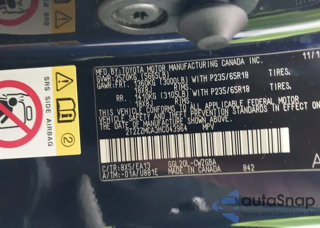 2T2ZZMCA3HC043964: 43017748