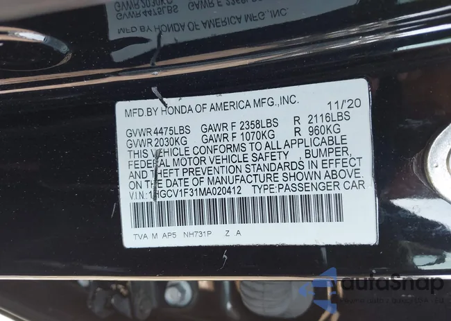 1HGCV1F31MA020412: 43017763