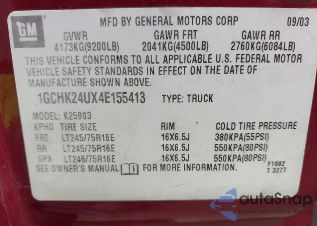 1GCHK24UX4E155413: 43017829