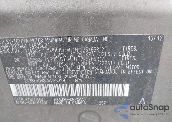 2T3BF4DV3CW256329: 43017839