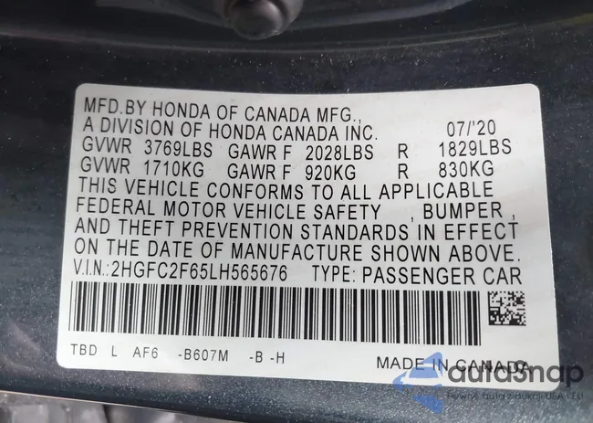 2HGFC2F65LH565676: 43016958