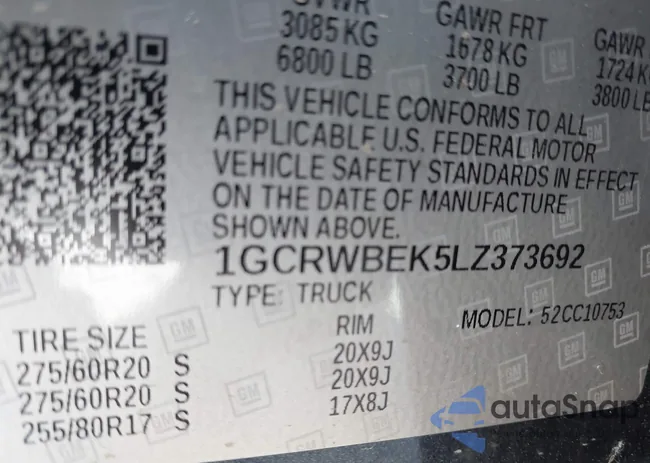 1GCRWBEK5LZ373692: 43017088