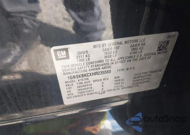 1GNSKBKCXHR235560: 43018550