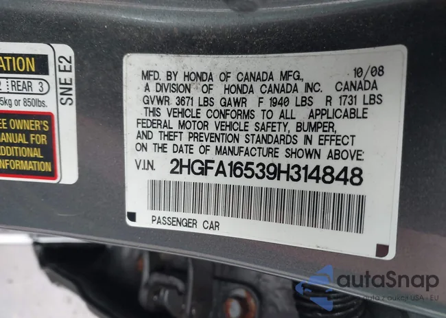 2HGFA16539H314848: 43018700