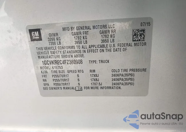 1GCVKREC4FZ380908: 43018720