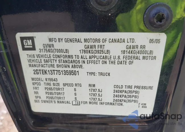 2GTEK13T751359501: 43018730