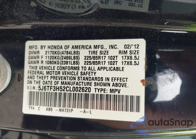 5J6TF3H52CL002620: 43018766