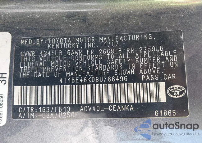 4T1BE46K08U766496: 43017873