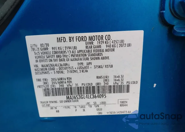 MAJ6S3GL4LC364095: 43017909