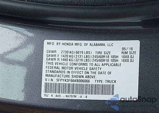 5FPYK3F66KB006066: 43017922