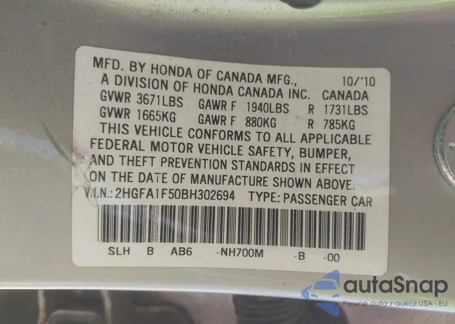 2HGFA1F50BH302694: 43018246