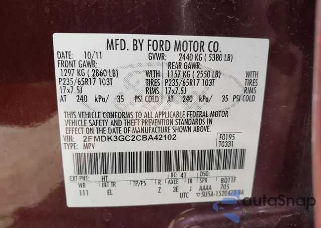 2FMDK3GC2CBA42102: 43019329