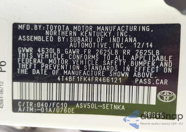 4T4BF1FK4FR466121: 43019378