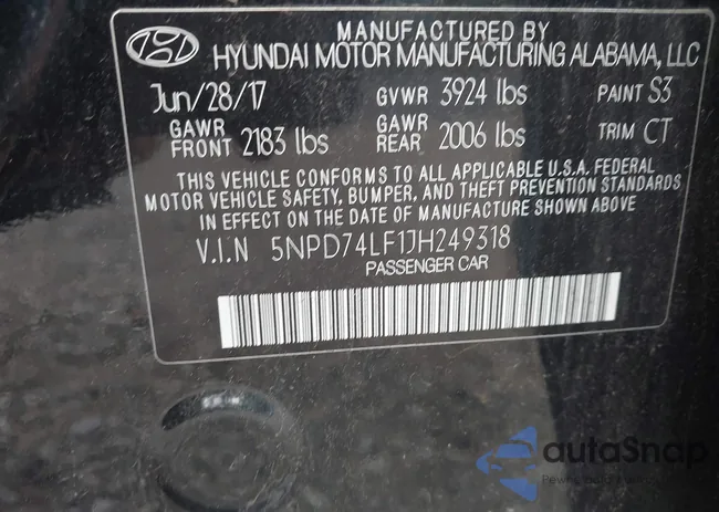 5NPD74LF1JH249318: 43019481