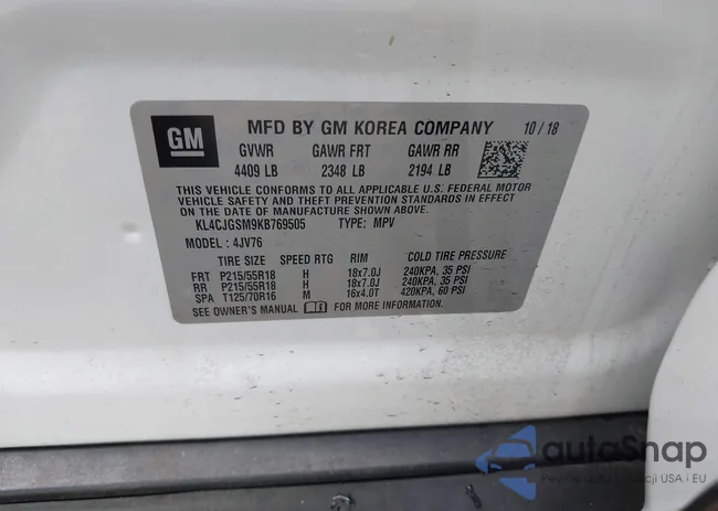 KL4CJGSM9KB769505: 43019495