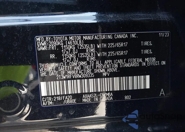 2T3W1RFV8RW309335: 43019505