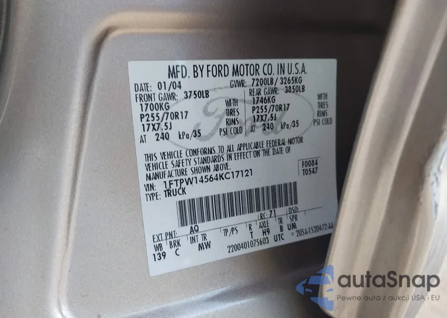 1FTPW14564KC17121: 43019607