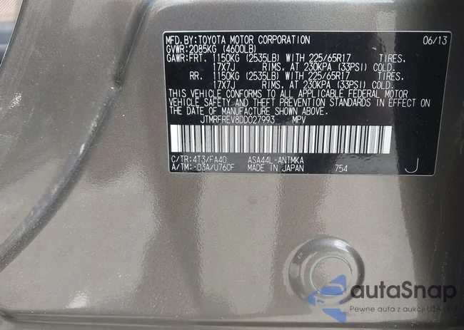 JTMRFREV8DD027993: 43019689