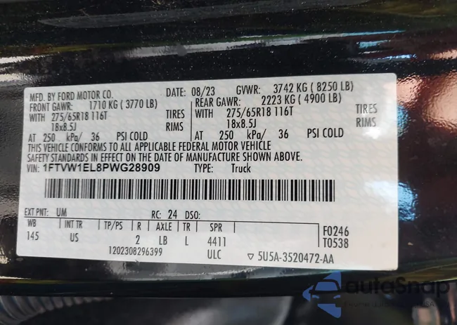 1FTVW1EL8PWG28909: 43019707