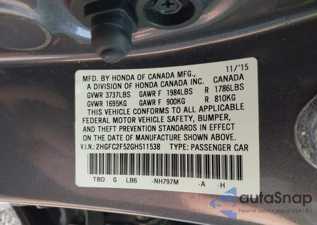 2HGFC2F52GH511538: 43018901