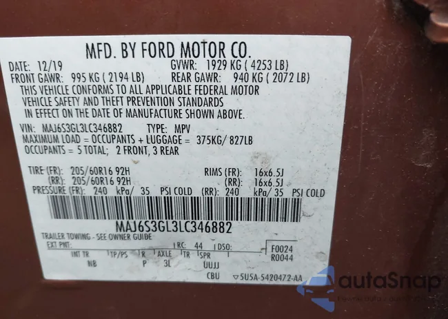 MAJ6S3GL3LC346882: 43018934