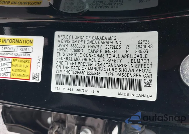 2HGFE2F53PH525846: 43020727