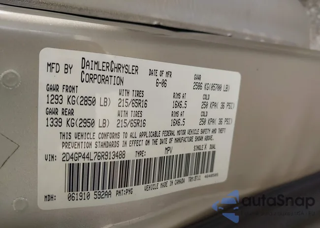 2D4GP44L76R913488: 43020732