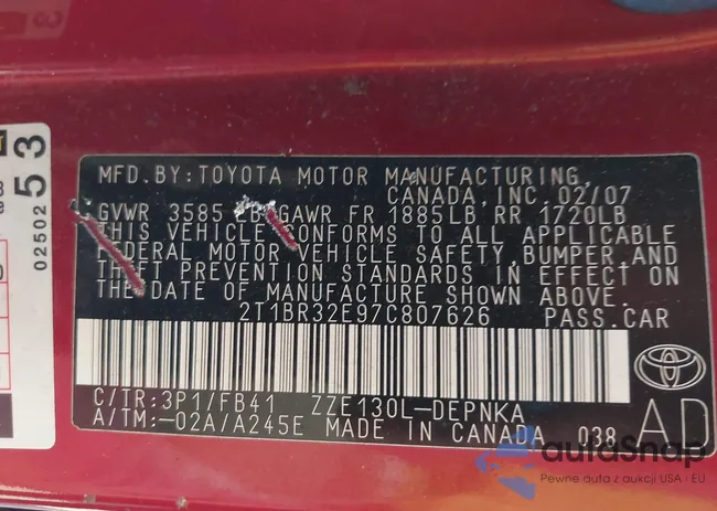 2T1BR32E97C807626: 43019965