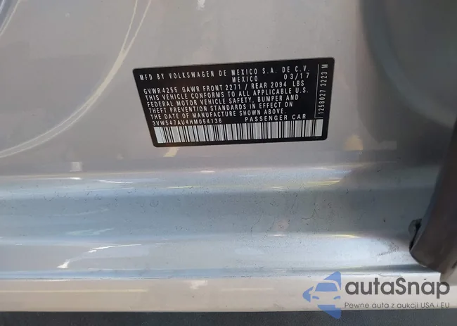 3VW547AU4HM054136: 43020153