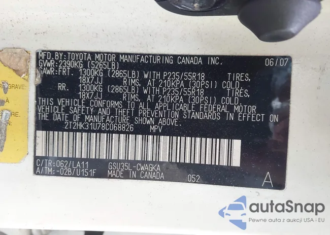 2T2HK31U78C068826: 43020167