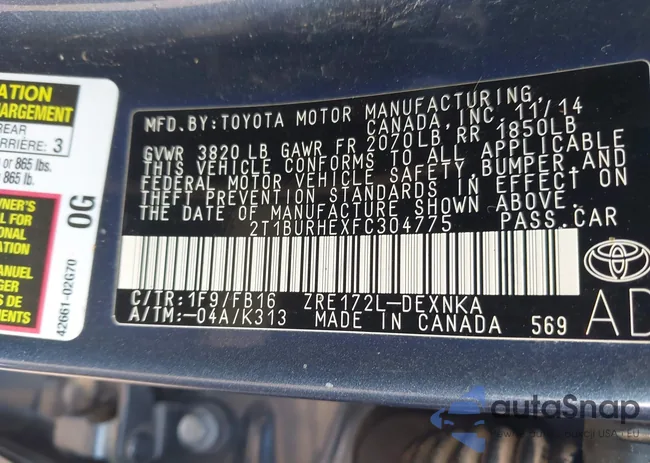 2T1BURHEXFC304775: 43020172