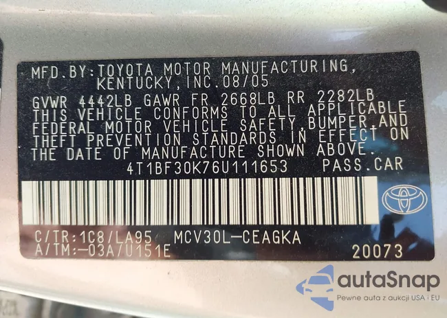 4T1BF30K76U111653: 43021271