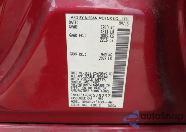 1N4AL3AP6FC579257: 43021325