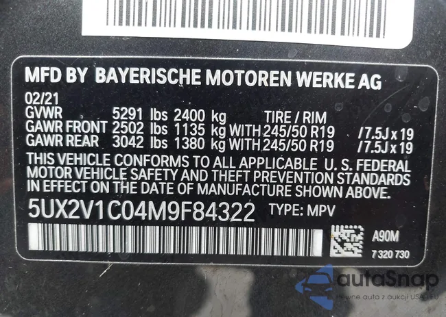 5UX2V1C04M9F84322: 43021847