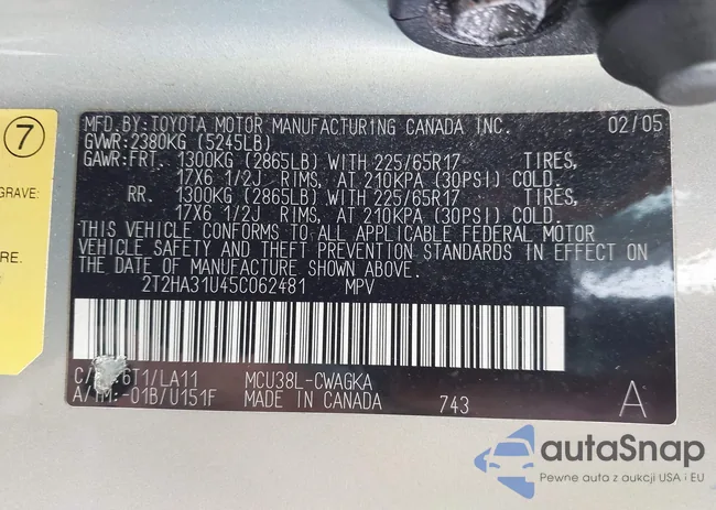 2T2HA31U45C062481: 43020871