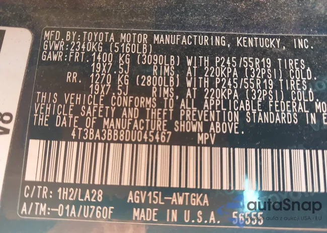 4T3BA3BB8DU045467: 43020965