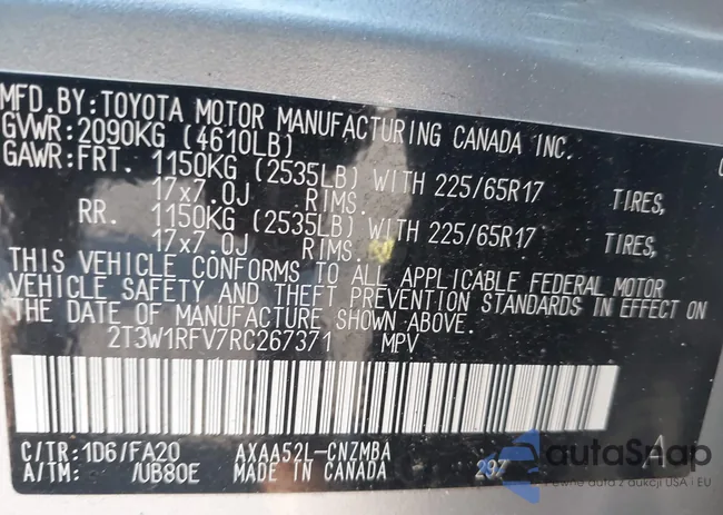 2T3W1RFV7RC267371: 43020978