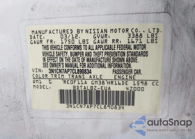 3N1CN7AP7CL890834: 43022283