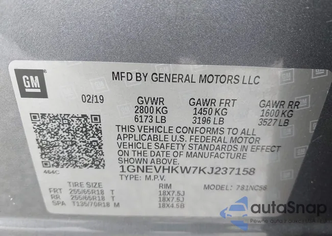 1GNEVHKW7KJ237158: 43022778