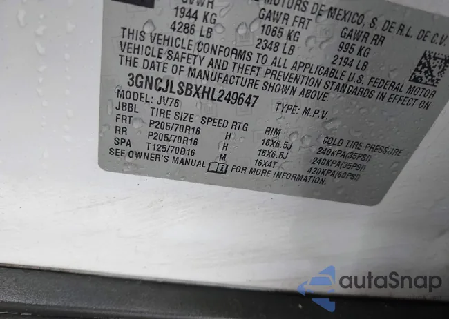 3GNCJLSBXHL249647: 43021904