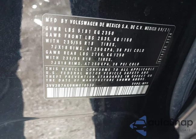 3VV3B7AX6NM016530: 43021932