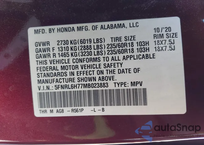 5FNRL6H77MB023883: 43022165