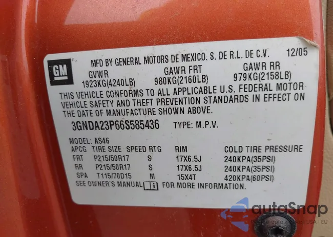 3GNDA23P66S585436: 43023491