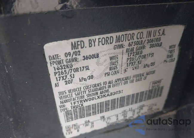 1FTRW08LX3KA83031: 43024339