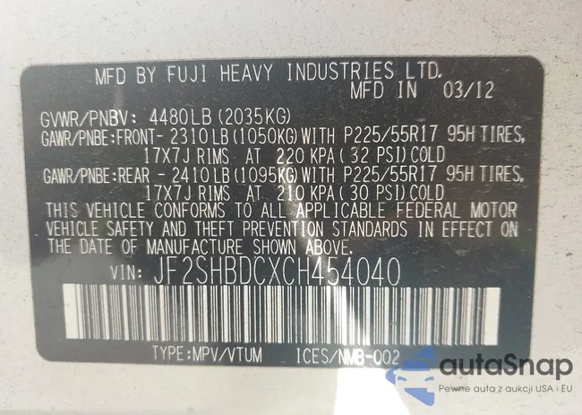 JF2SHBDCXCH454040: 43024468