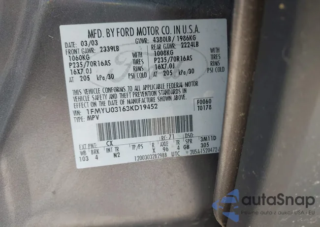 1FMYU03163KD19452: 43024677