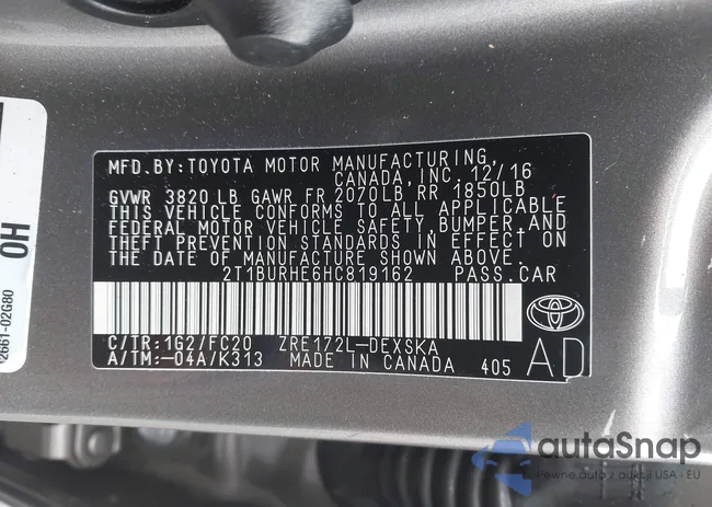 2T1BURHE6HC819162: 43024692