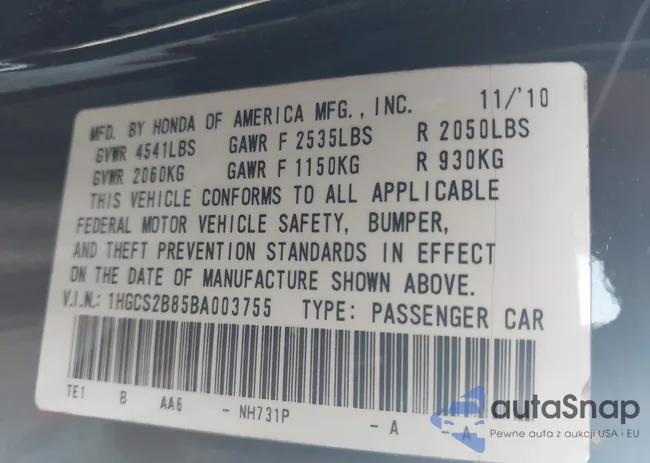 1HGCS2B85BA003755: 43024748