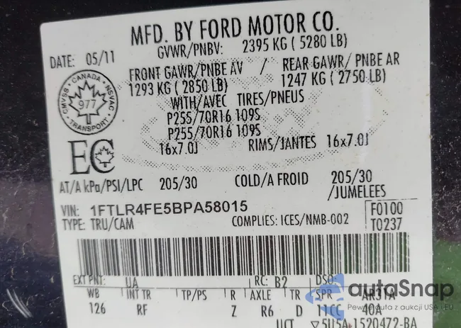 1FTLR4FE5BPA58015: 43024818